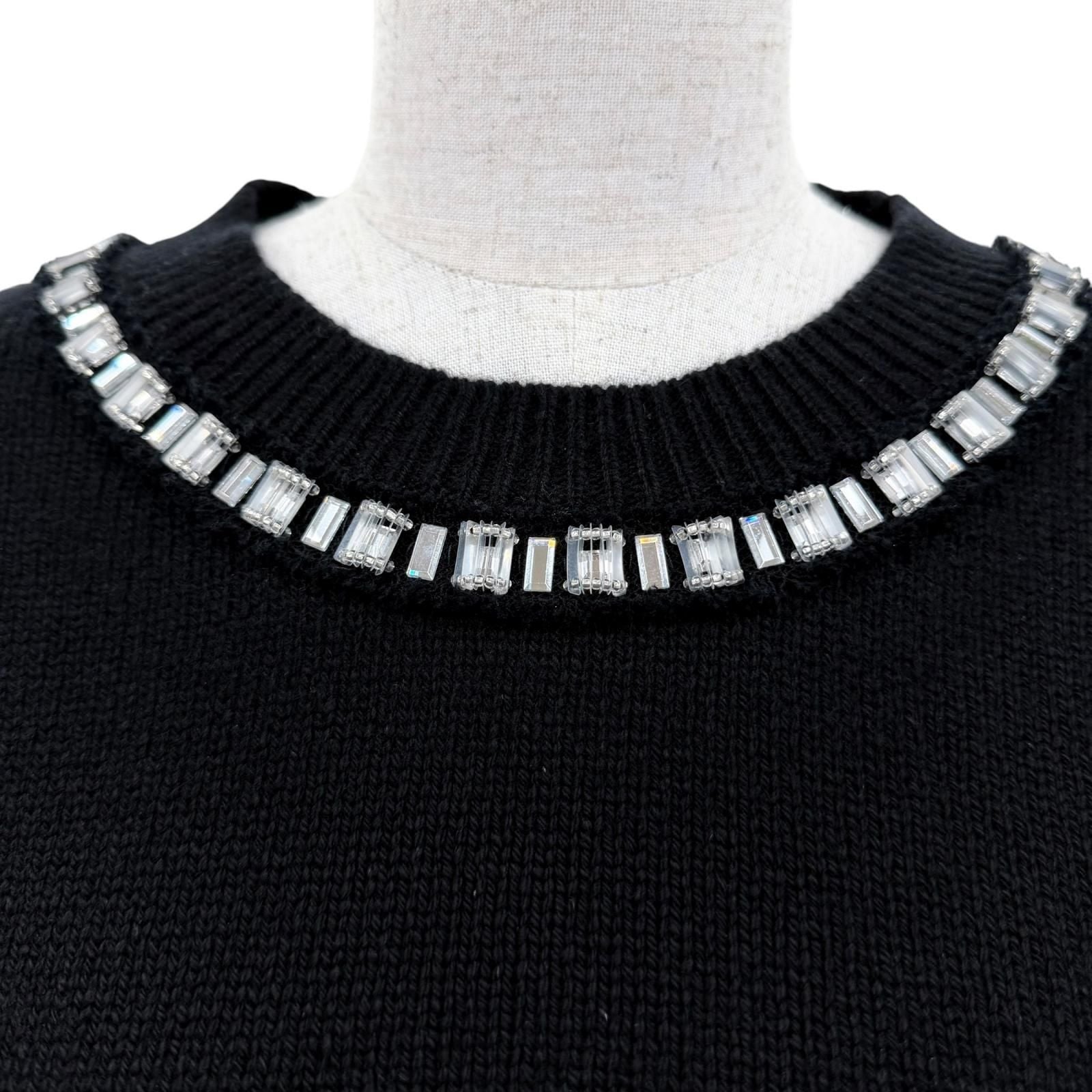 Louis Vuitton Cashmere Wool Bead Decoration Monogram Short Sleeve Knit Black — view 2