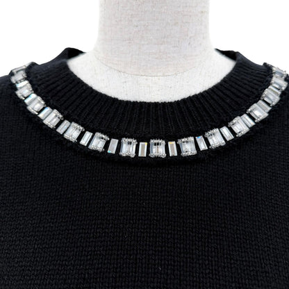 Louis Vuitton Cashmere Wool Bead Decoration Monogram Short Sleeve Knit Black — view 2