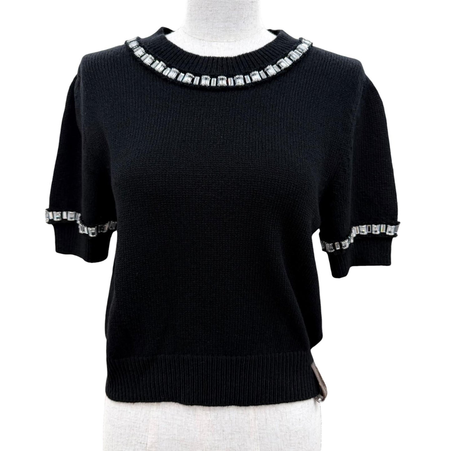 Louis Vuitton Cashmere Wool Bead Decoration Monogram Short Sleeve Knit Black