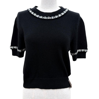 Louis Vuitton Cashmere Wool Bead Decoration Monogram Short Sleeve Knit Black