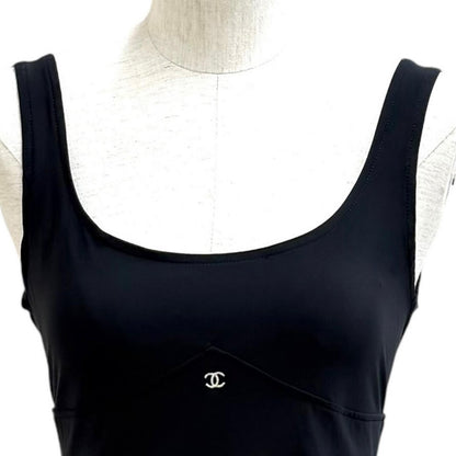 Chanel Vintage 97c CC Logo Embroidery Sleeveless Maillot Dress Black 38 — view 2