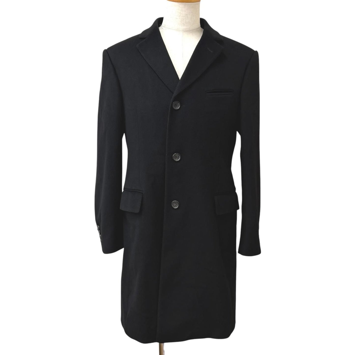 Gucci Vintage Wool 100% Tom Ford Era Single Chesterfield Long Coat Black 48