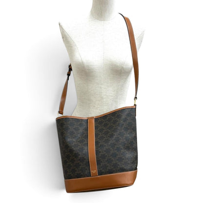 Celine Tan Brown Triomphe Medium Bucket Leather Shoulder Bag — view 3