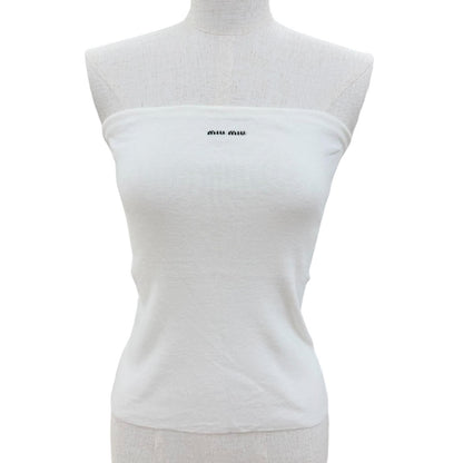 Miu Miu Cotton Knit Logo Bear Top White Sweater 36