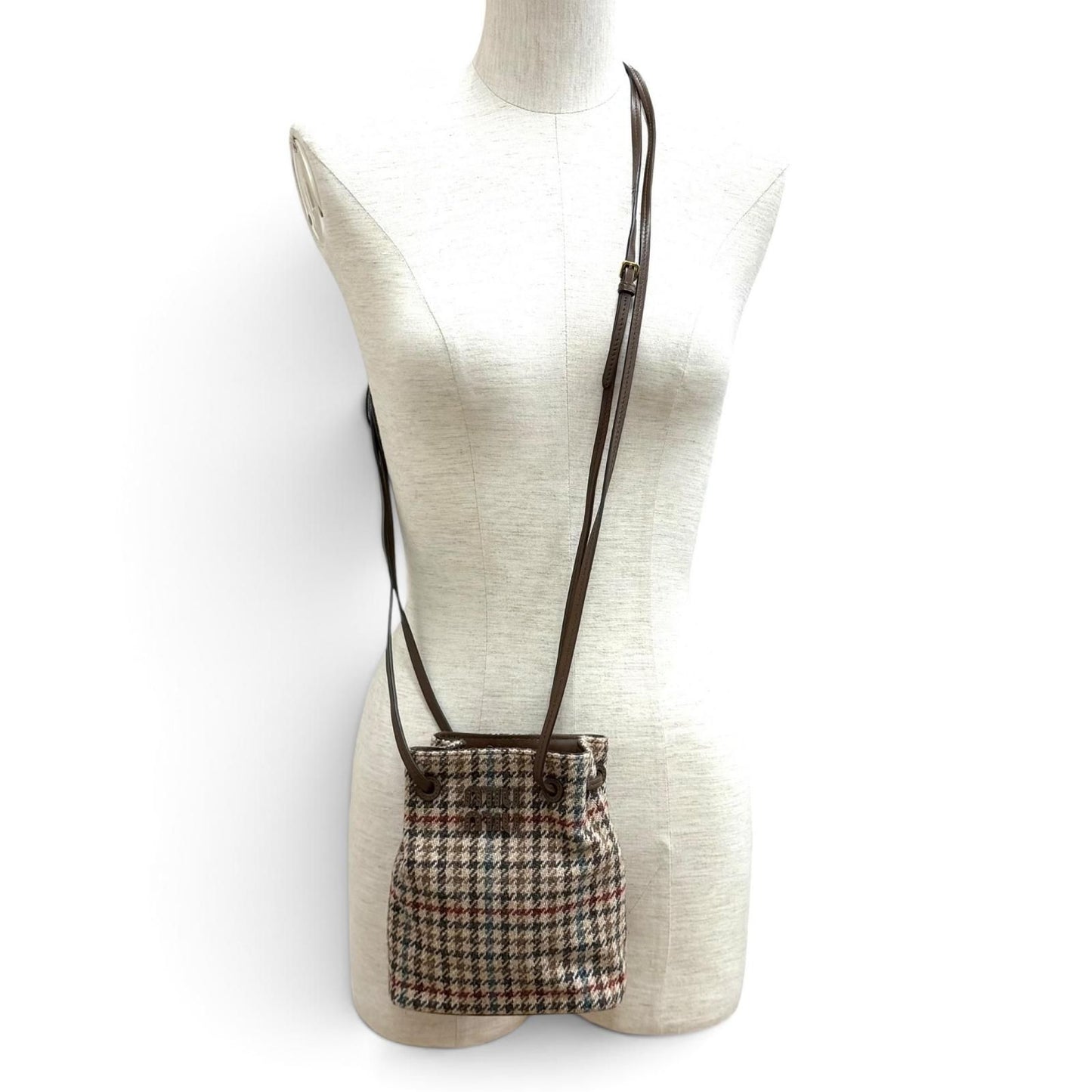 Miu Miu Logo Leather Use Houndstooth Tweed Shoulder Bag Multi — view 3