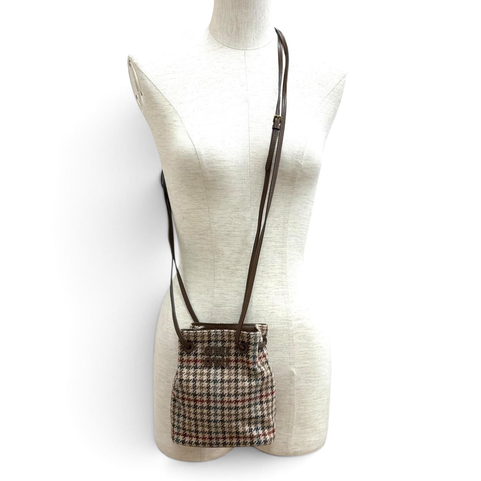 Miu Miu Logo Leather Use Houndstooth Tweed Shoulder Bag Multi — view 3