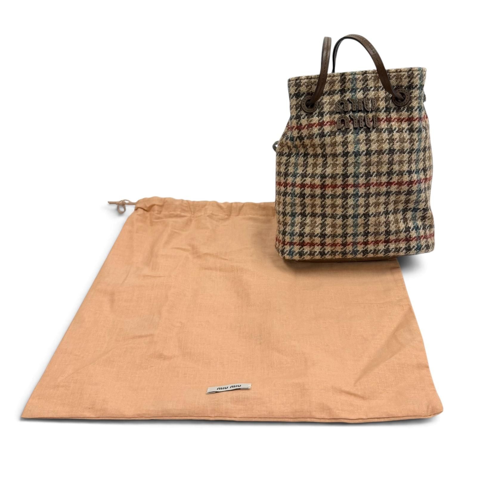 Miu Miu Logo Leather Use Houndstooth Tweed Shoulder Bag Multi — view 2