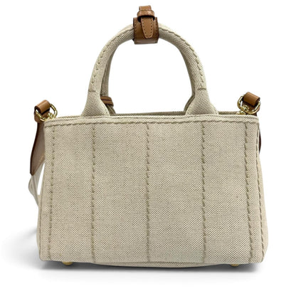 Prada Canapa Ricamo Jardiniere Linen Blend Mini Handbag Natural — view 4
