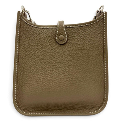 Hermes Evelyne TPM Taurillon Clemence Etoupe Blue Indigo Silver Shoulder Bag — view 4