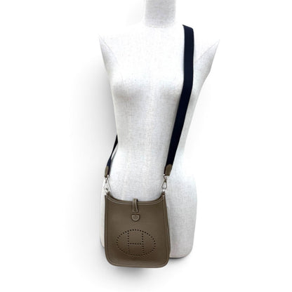 Hermes Evelyne TPM Taurillon Clemence Etoupe Blue Indigo Silver Shoulder Bag — view 3