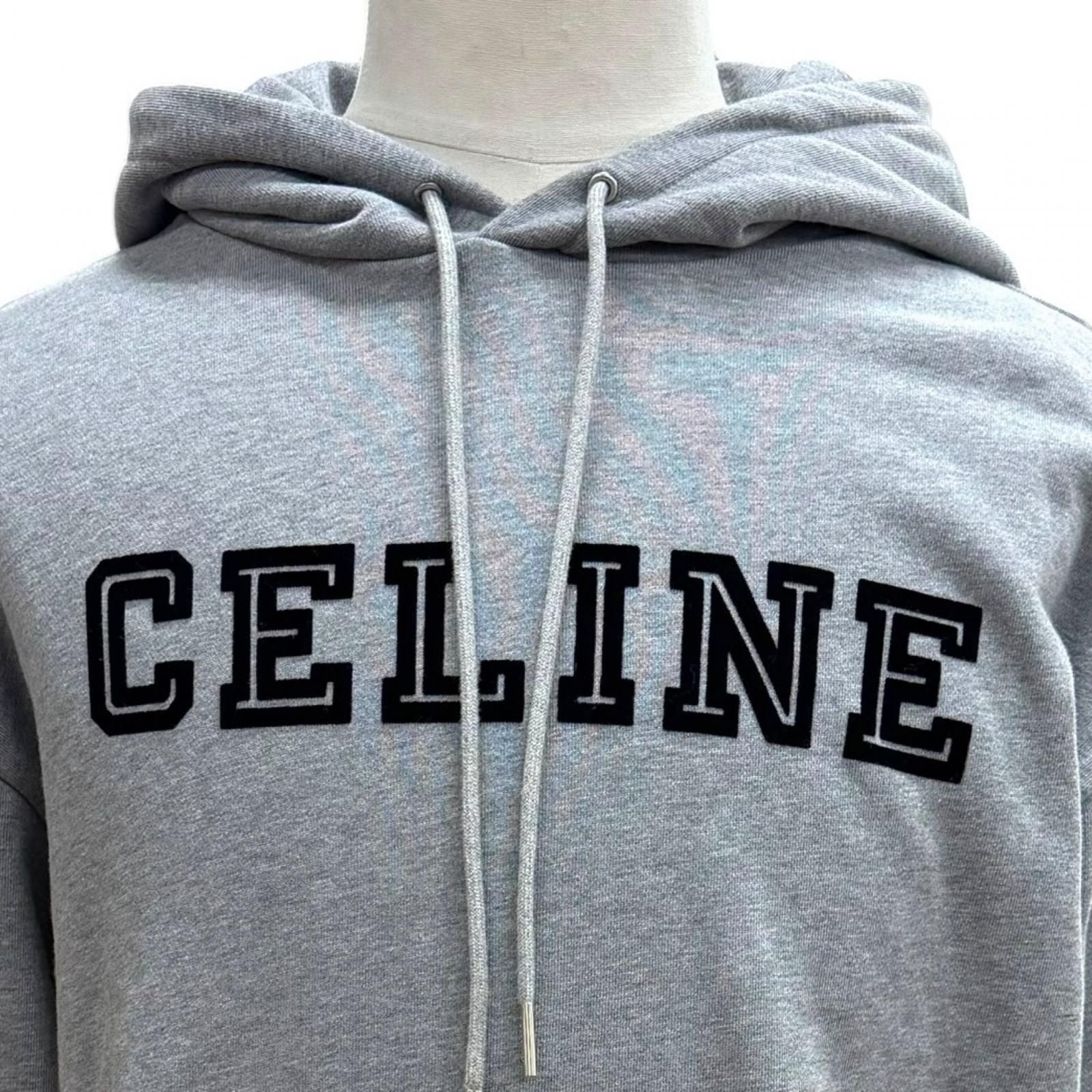 Celine Cotton 100% Logo Loose Hoodie Pullover Gray — view 2