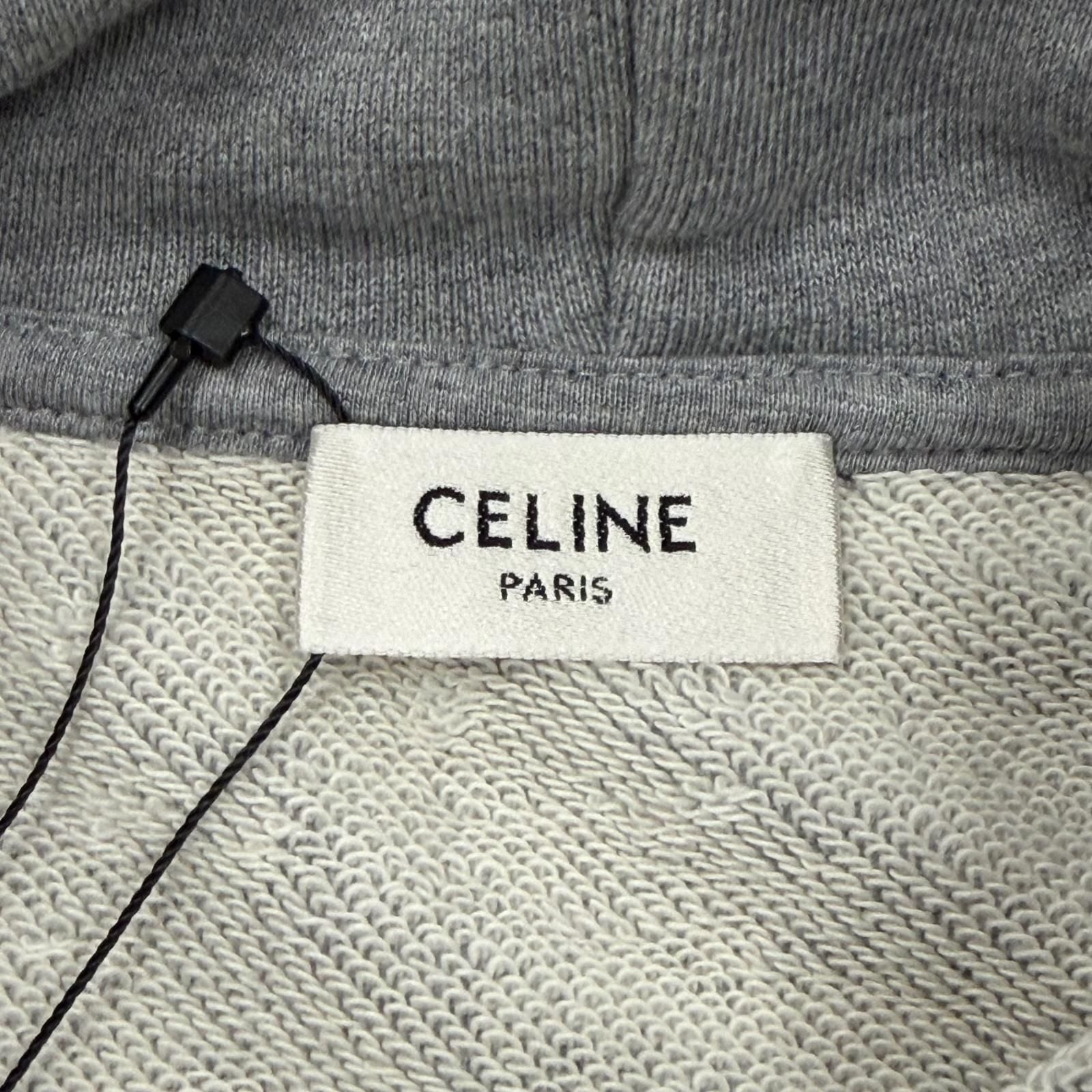 Celine Cotton 100% Logo Loose Hoodie Pullover Gray — view 7