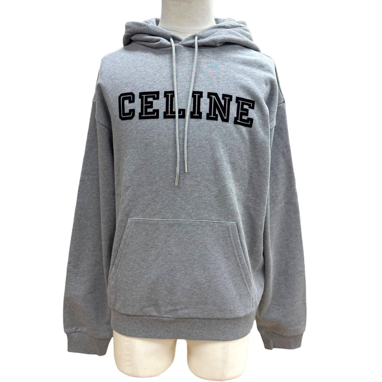 Celine Cotton 100% Logo Loose Hoodie Pullover Gray
