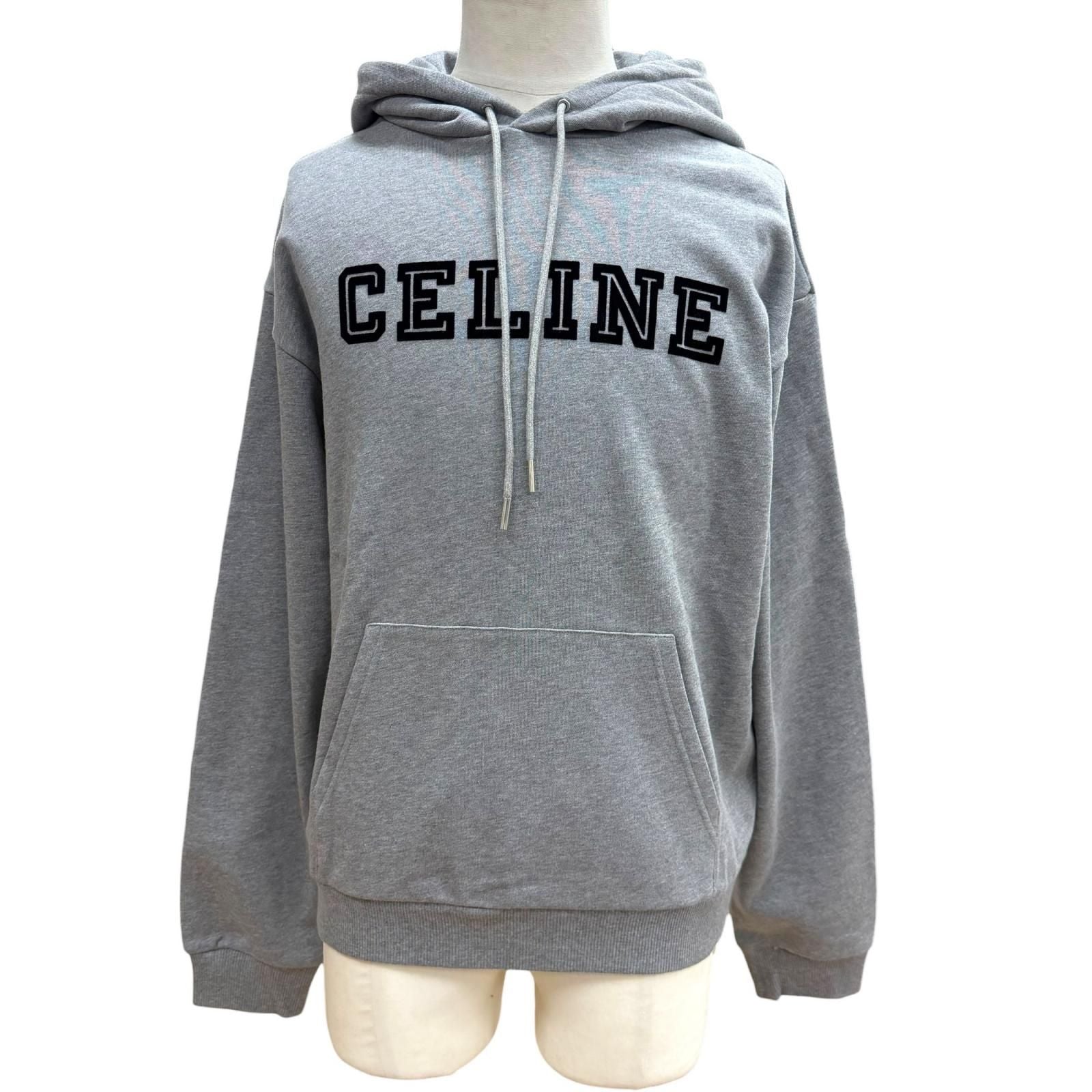 Celine Cotton 100% Logo Loose Hoodie Pullover Gray