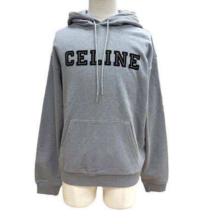Celine Cotton 100% Logo Loose Hoodie Pullover Gray