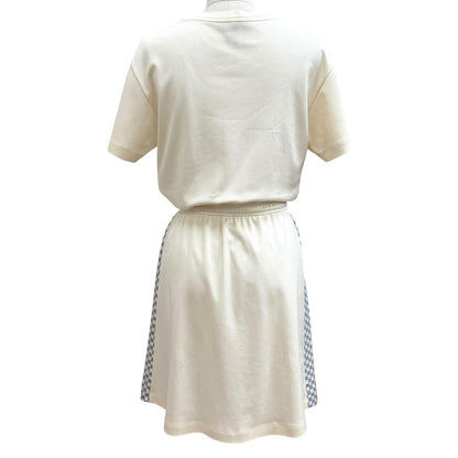 Louis Vuitton Cotton Silk Blend Damier Front Drawstring Dress White Blue XS — view 4