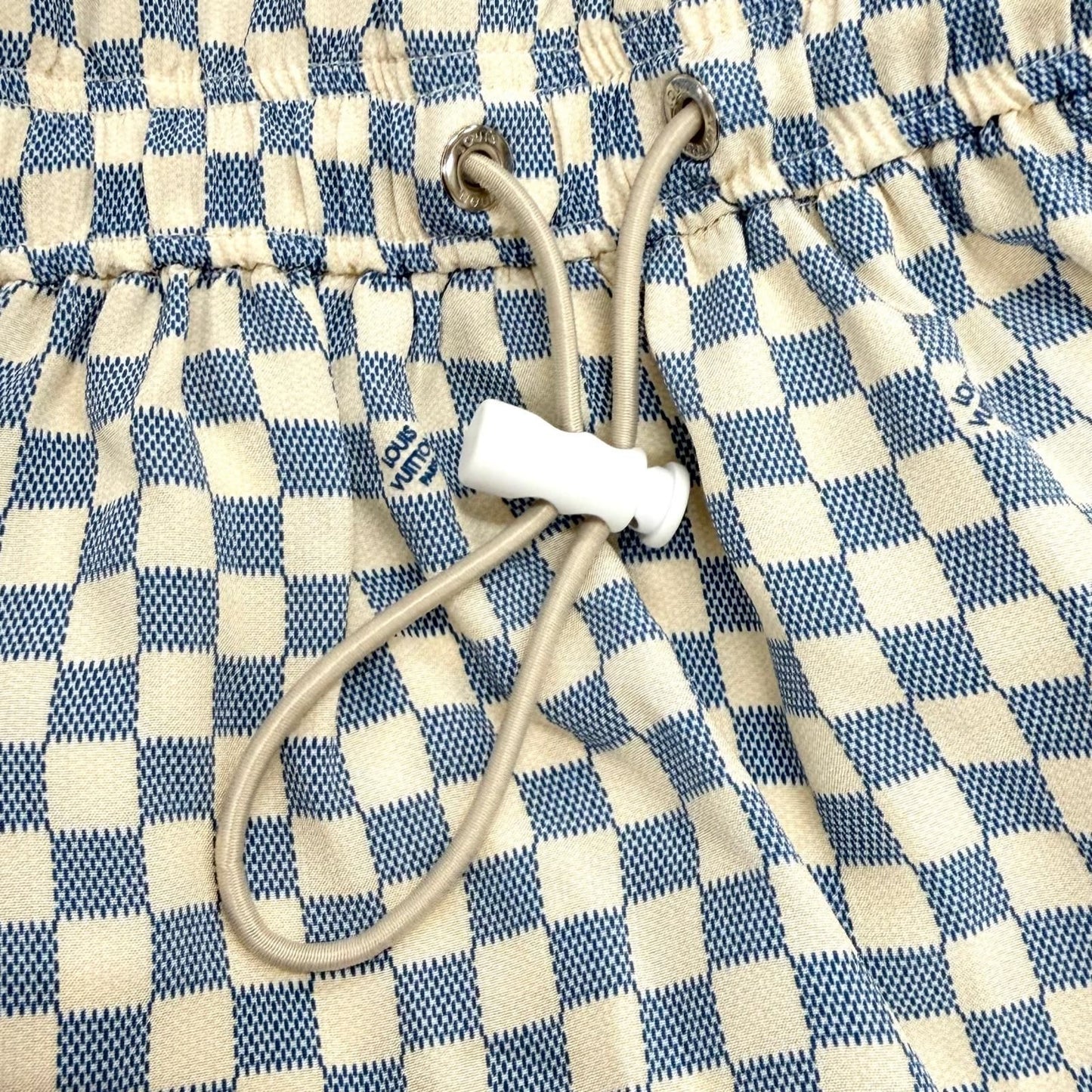 Louis Vuitton Cotton Silk Blend Damier Front Drawstring Dress White Blue XS — view 6