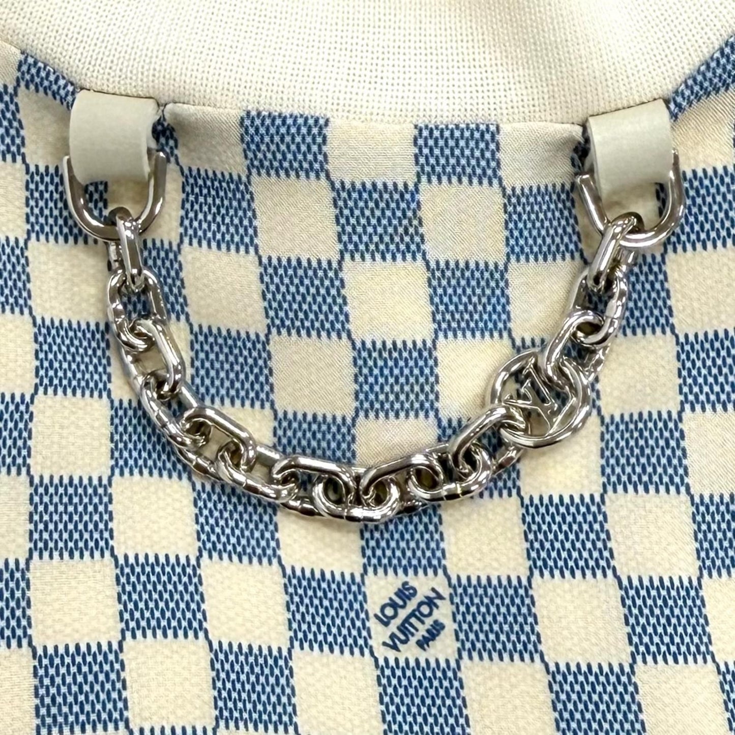 Louis Vuitton Cotton Silk Blend Damier Front Drawstring Dress White Blue XS — view 5