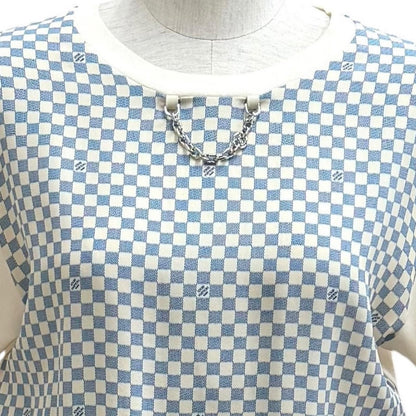 Louis Vuitton Cotton Silk Blend Damier Front Drawstring Dress White Blue XS — view 2