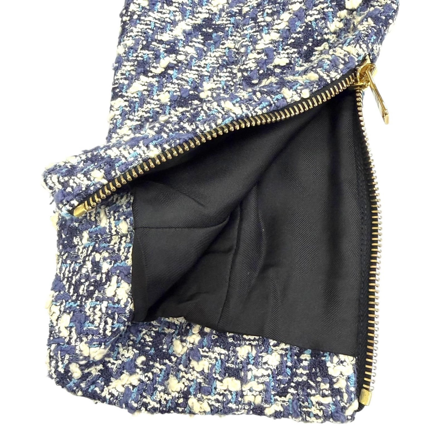 Louis Vuitton Leather Use Shadow Monogram Tweed Collarless Jacket Blue 34 — view 6