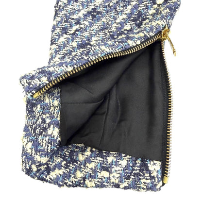 Louis Vuitton Leather Use Shadow Monogram Tweed Collarless Jacket Blue 34 — view 6