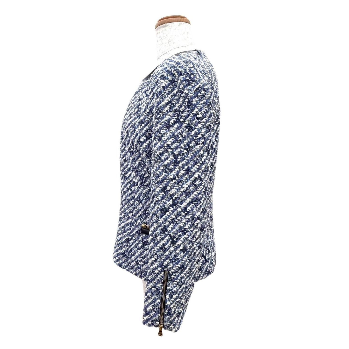 Louis Vuitton Leather Use Shadow Monogram Tweed Collarless Jacket Blue 34 — view 3