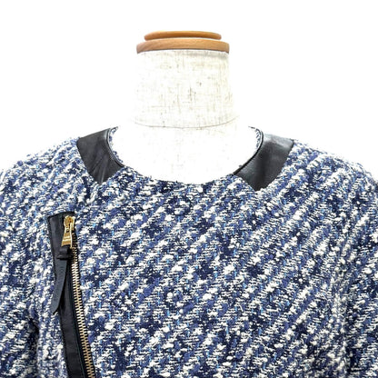 Louis Vuitton Leather Use Shadow Monogram Tweed Collarless Jacket Blue 34 — view 2