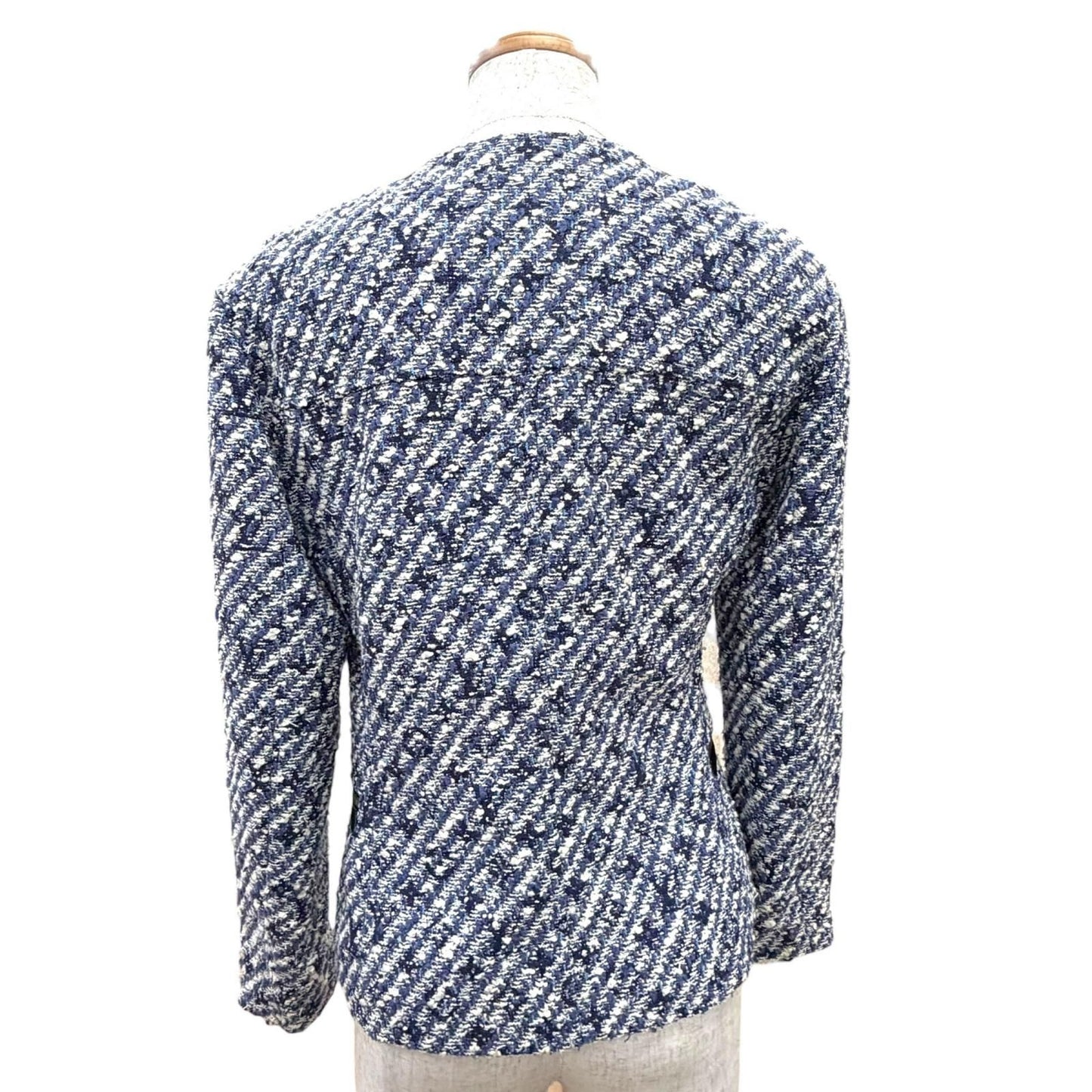 Louis Vuitton Leather Use Shadow Monogram Tweed Collarless Jacket Blue 34 — view 4