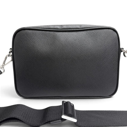 Prada Saffiano Leather Triangle Logo Shoulder Bag Black — view 3