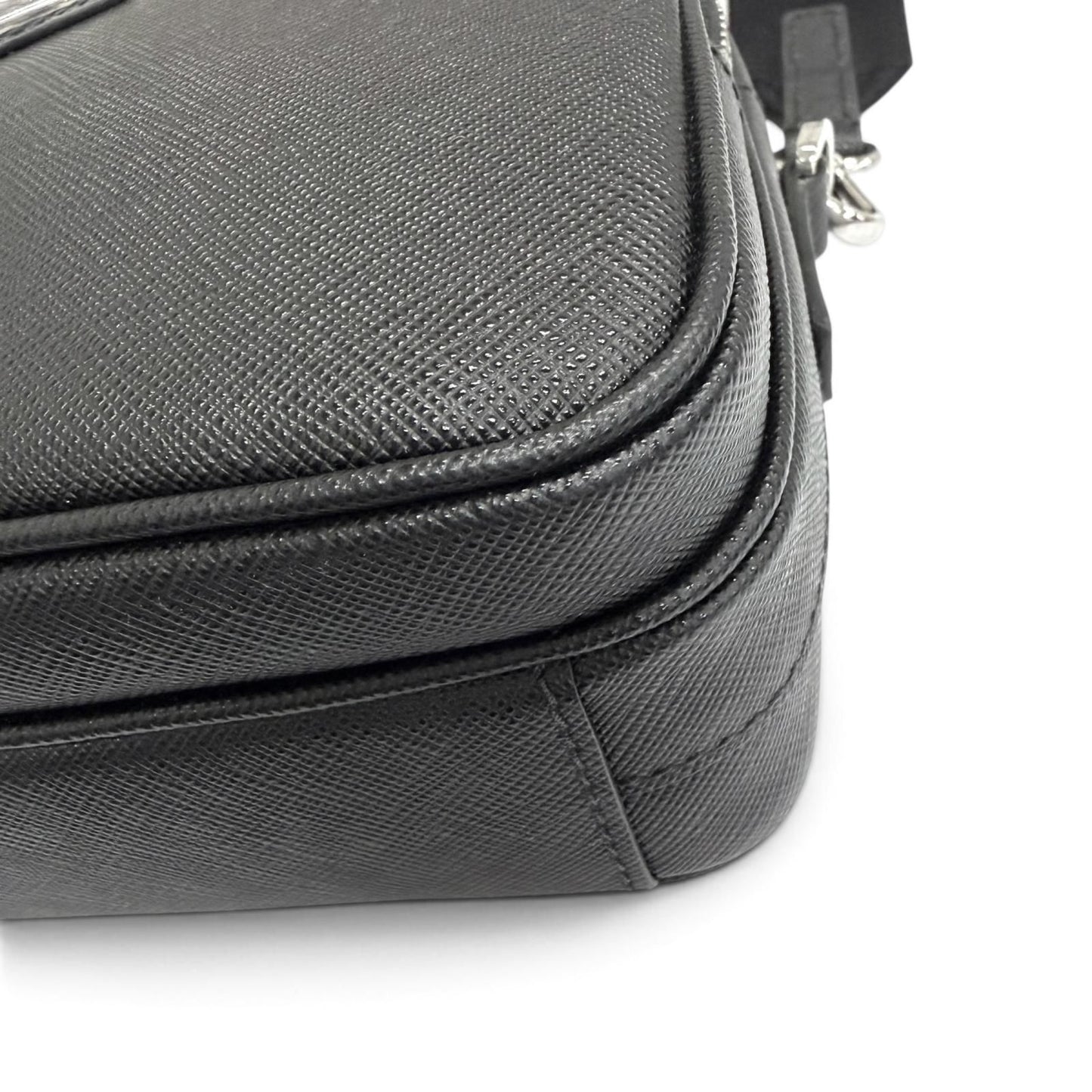 Prada Saffiano Leather Triangle Logo Shoulder Bag Black — view 7