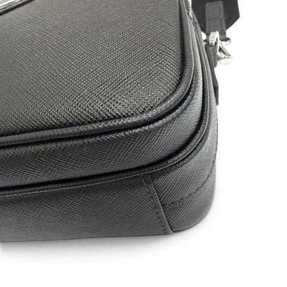 Prada Saffiano Leather Triangle Logo Shoulder Bag Black — view 7