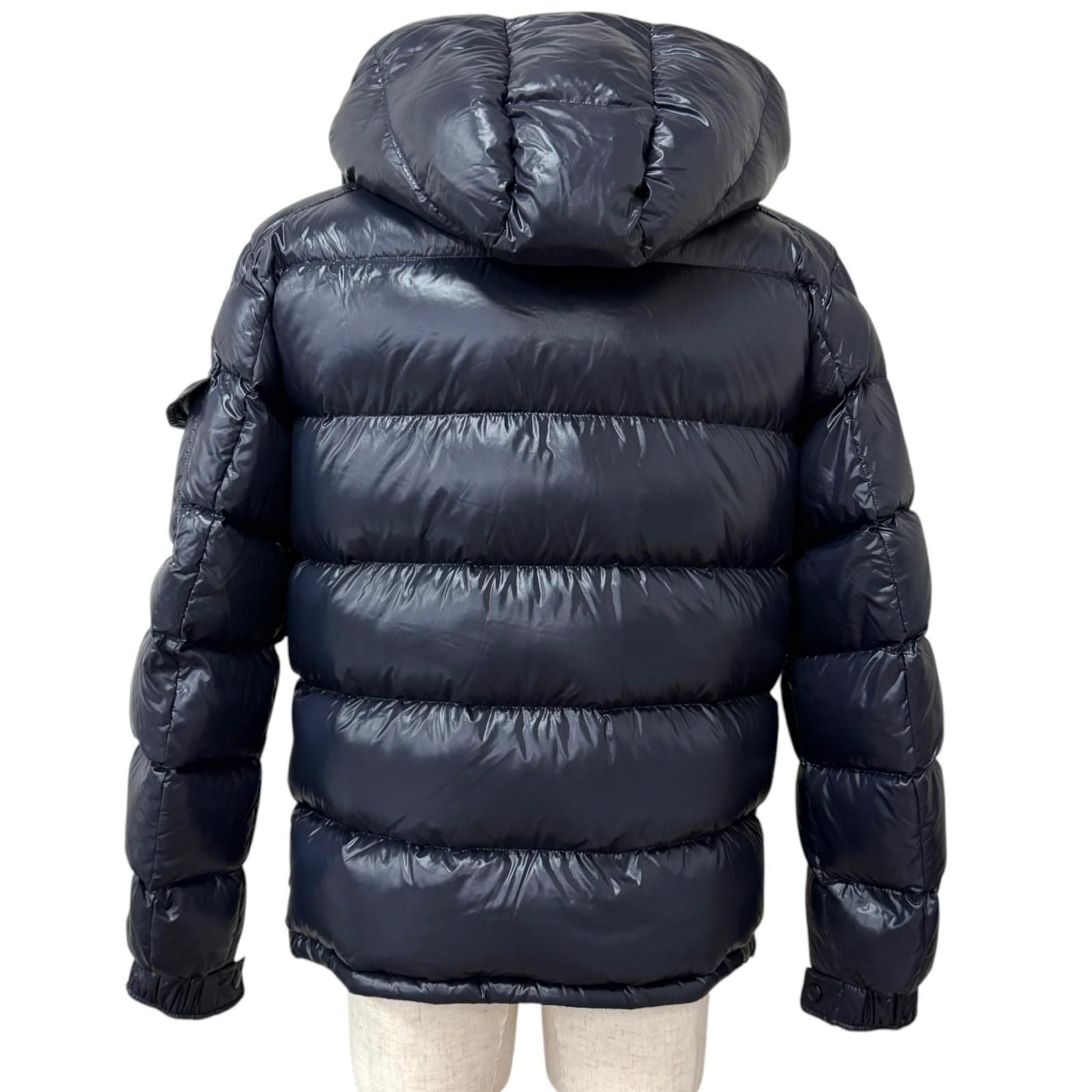 Moncler Maya Giubbotto Logo Patch Hooded Down Jacket Puffer Navy — view 4