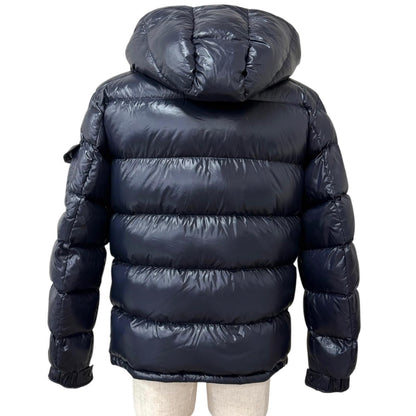 Moncler Maya Giubbotto Logo Patch Hooded Down Jacket Puffer Navy — view 4
