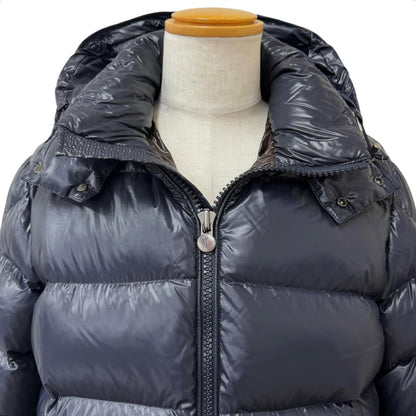 Moncler Maya Giubbotto Logo Patch Hooded Down Jacket Puffer Navy — view 2