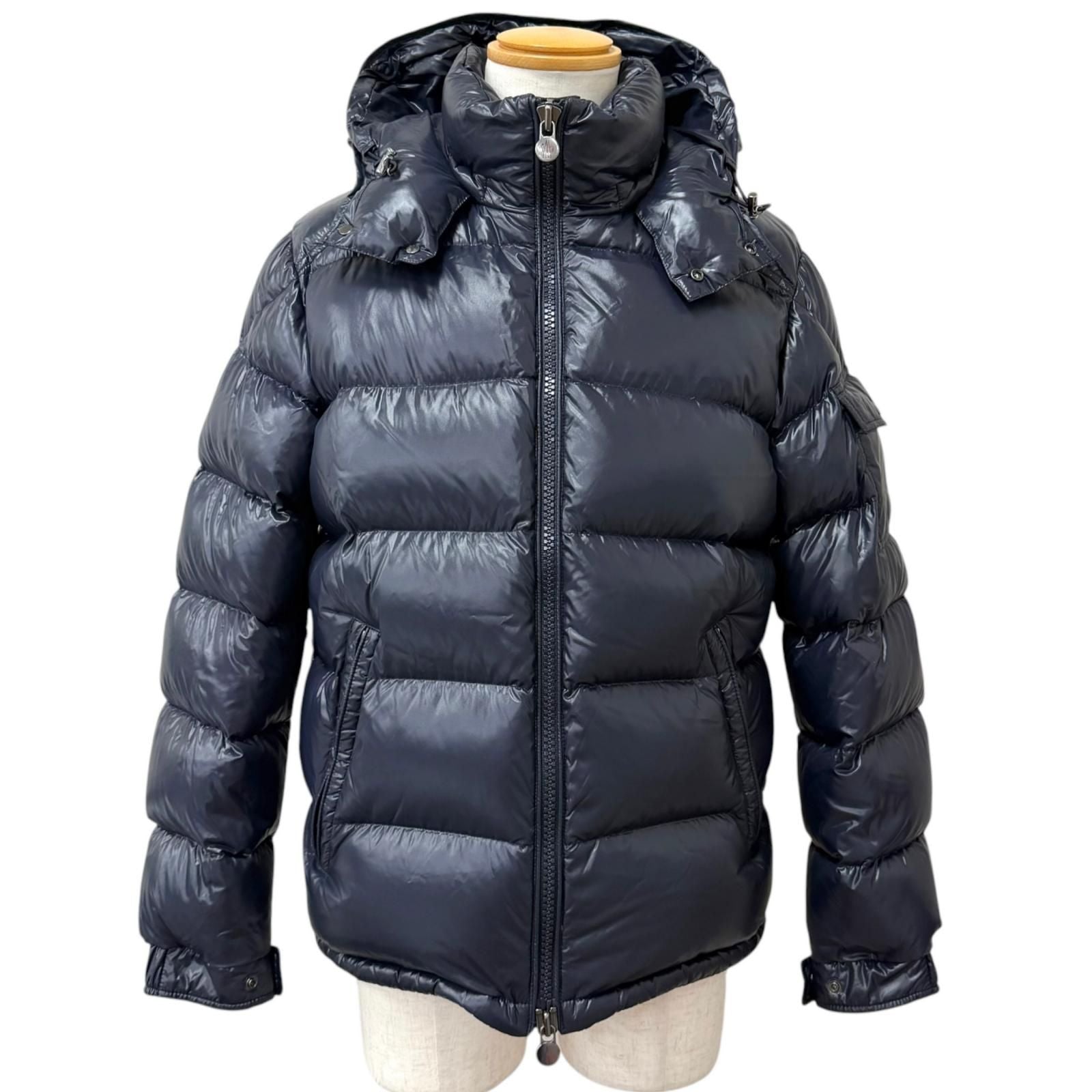 Moncler Maya Giubbotto Logo Patch Hooded Down Jacket Puffer Navy