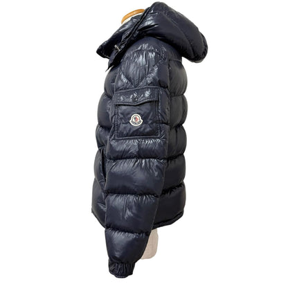 Moncler Maya Giubbotto Logo Patch Hooded Down Jacket Puffer Navy — view 3