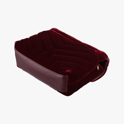 Saint Laurent Monogram Loulou Toy Wine Red Velour Shoulder Bag — view 6