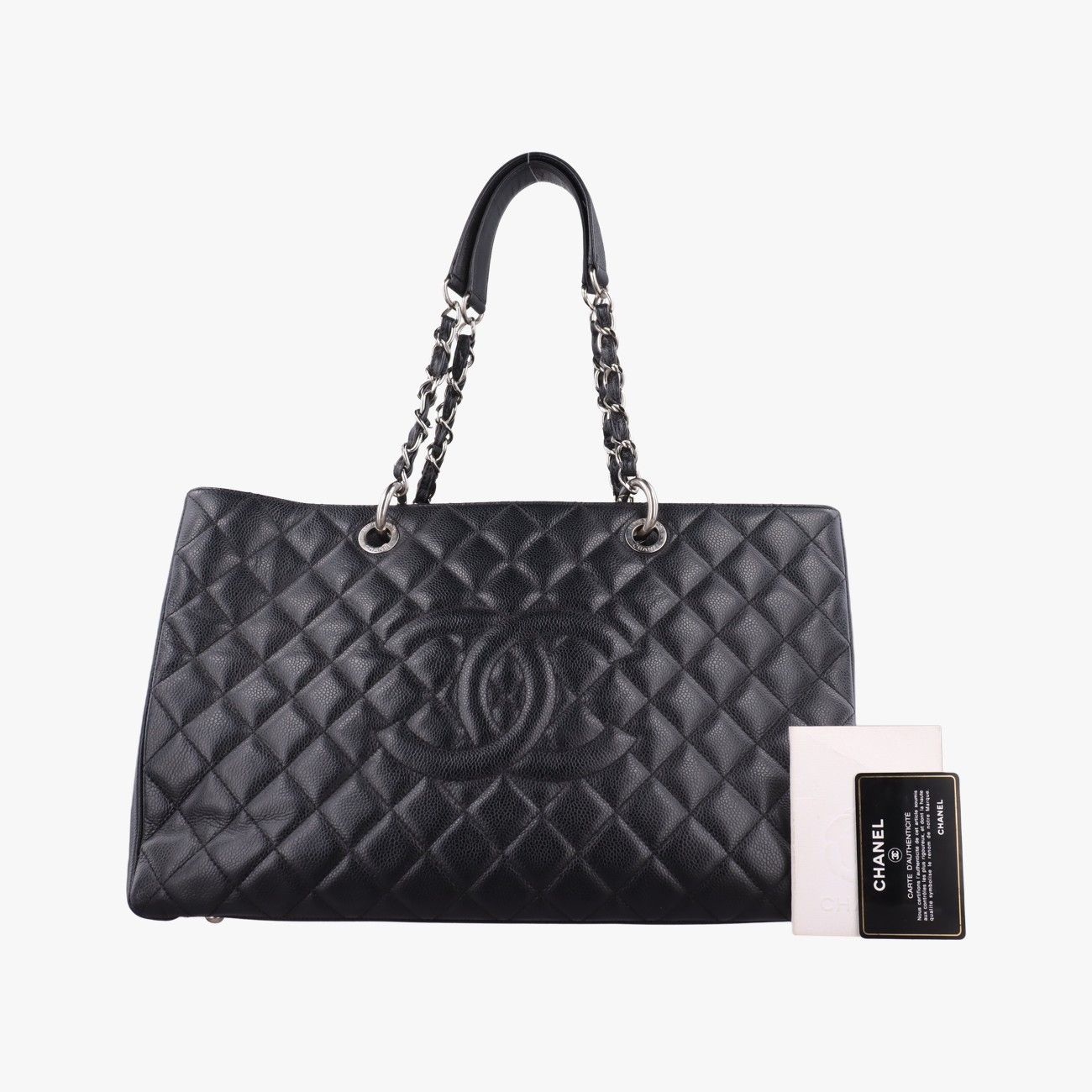 Chanel Quilted CC Logo Grand Shopping Tote Bag GST Black Caviar Leather