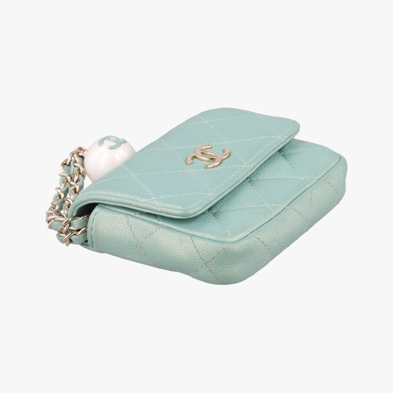 Chanel Mini Quilted Pearl Coin Purse Green Lambskin — view 5