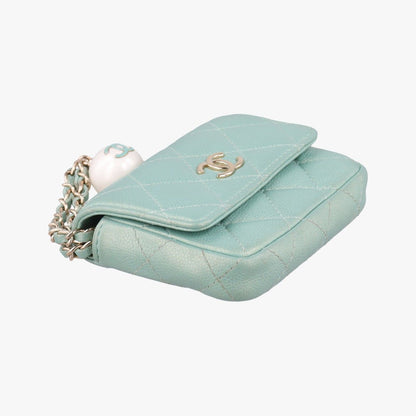 Chanel Mini Quilted Pearl Coin Purse Green Lambskin — view 5