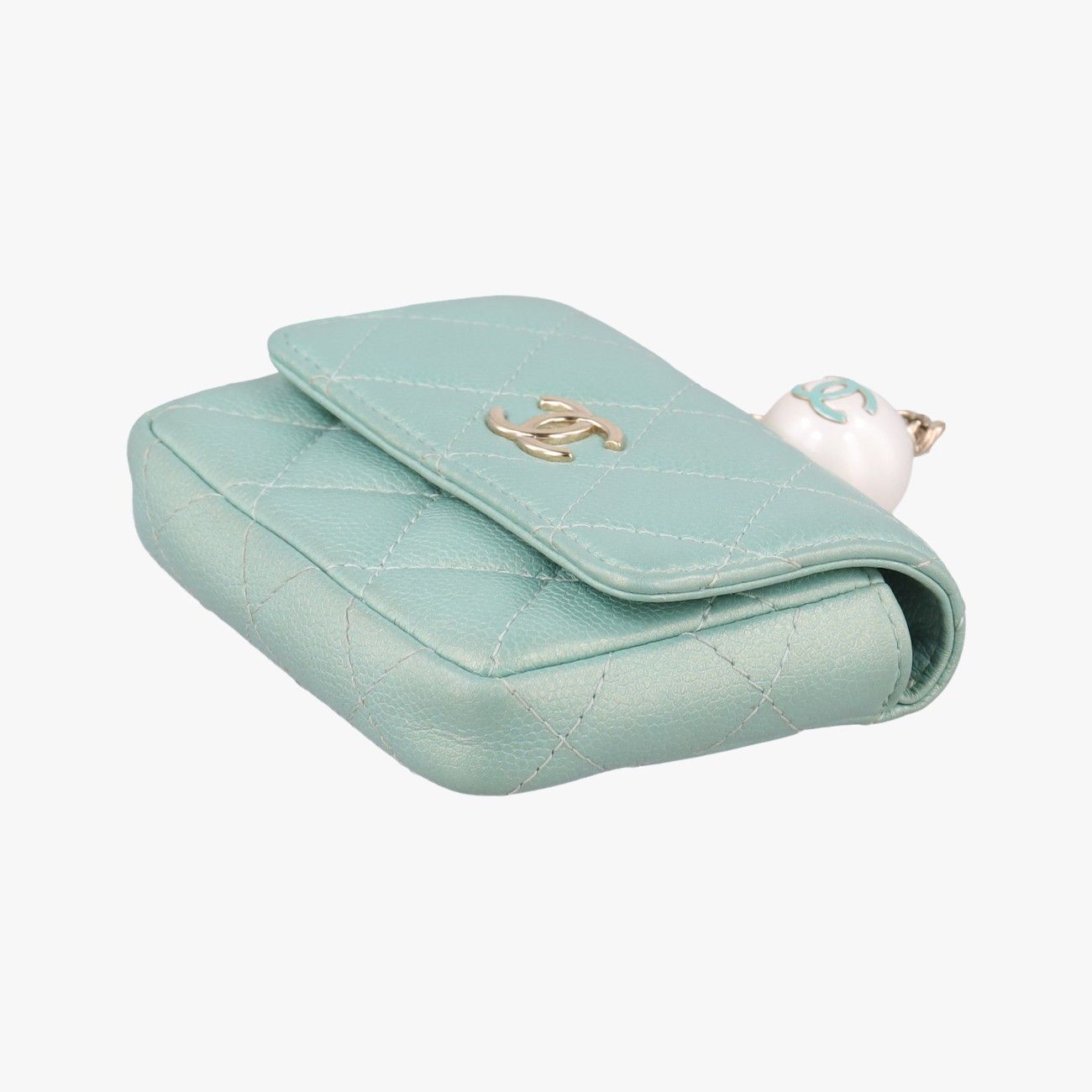 Chanel Mini Quilted Pearl Coin Purse Green Lambskin — view 4