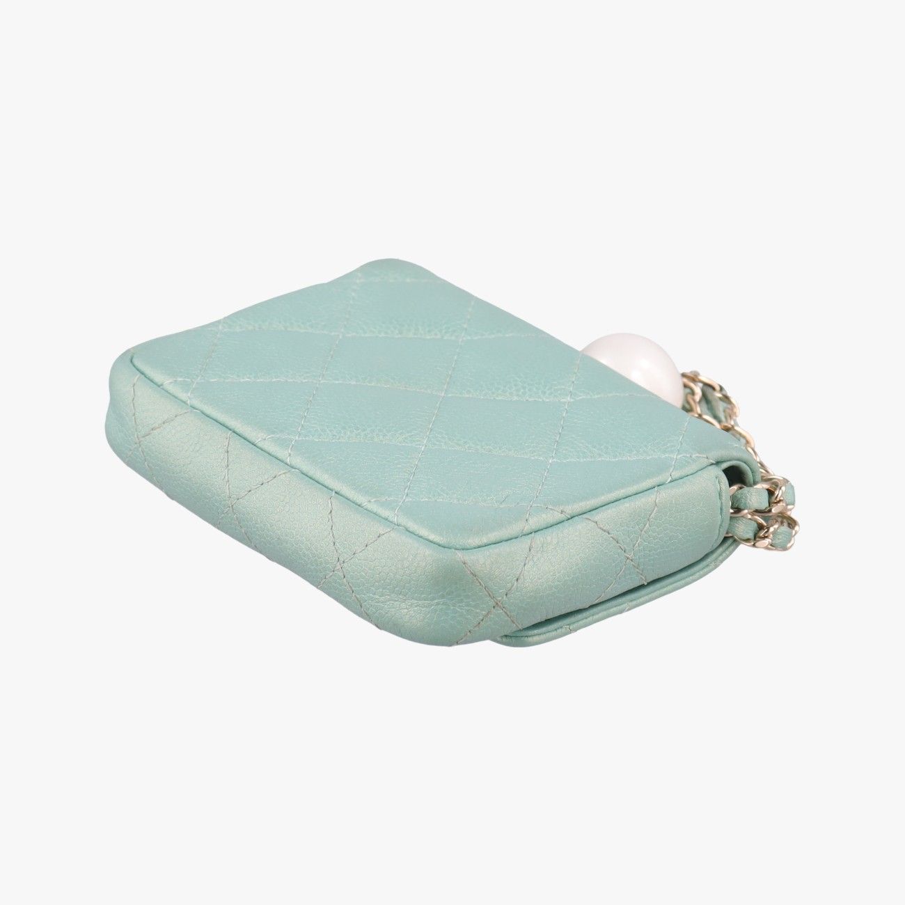 Chanel Mini Quilted Pearl Coin Purse Green Lambskin — view 6