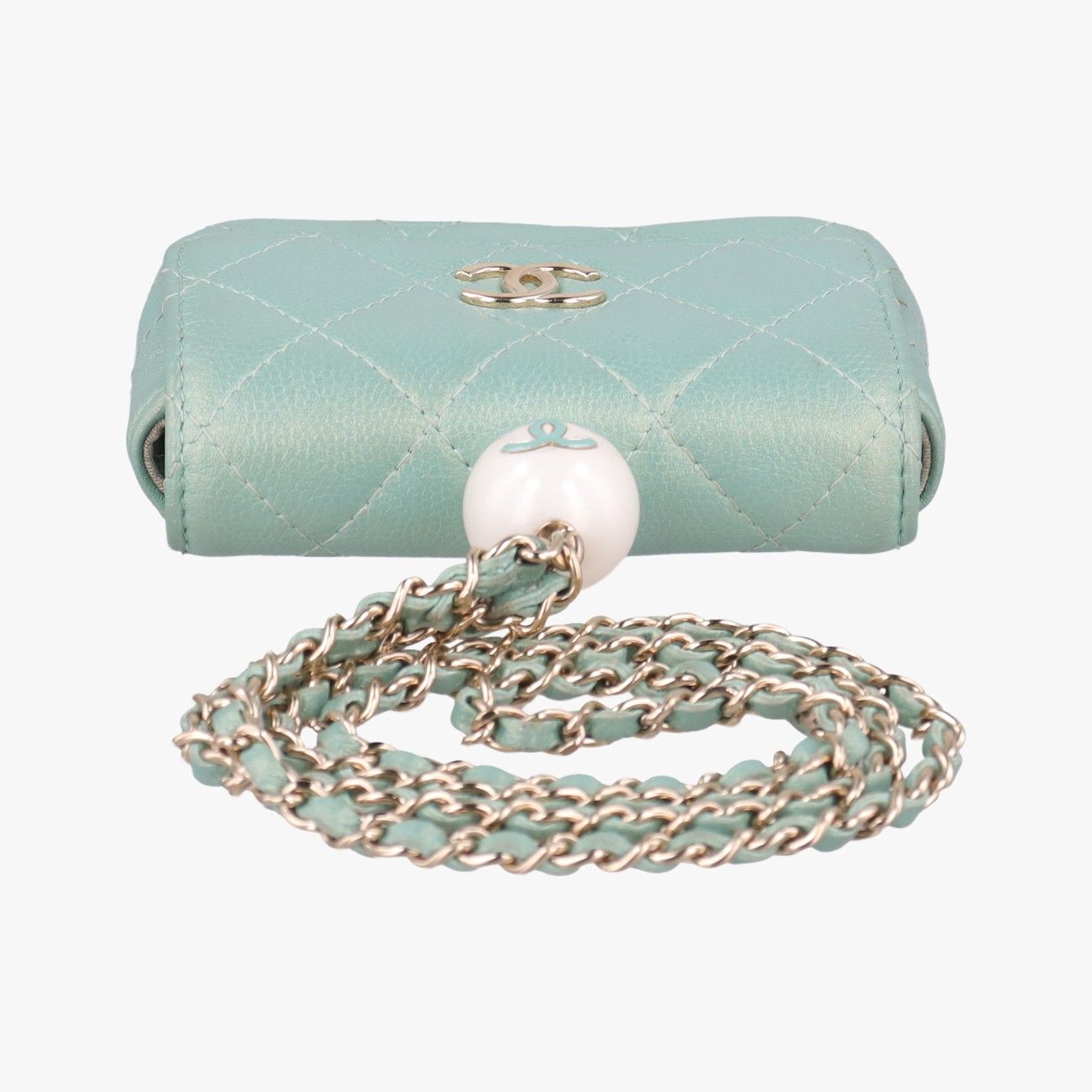 Chanel Mini Quilted Pearl Coin Purse Green Lambskin — view 8