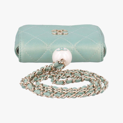 Chanel Mini Quilted Pearl Coin Purse Green Lambskin — view 8