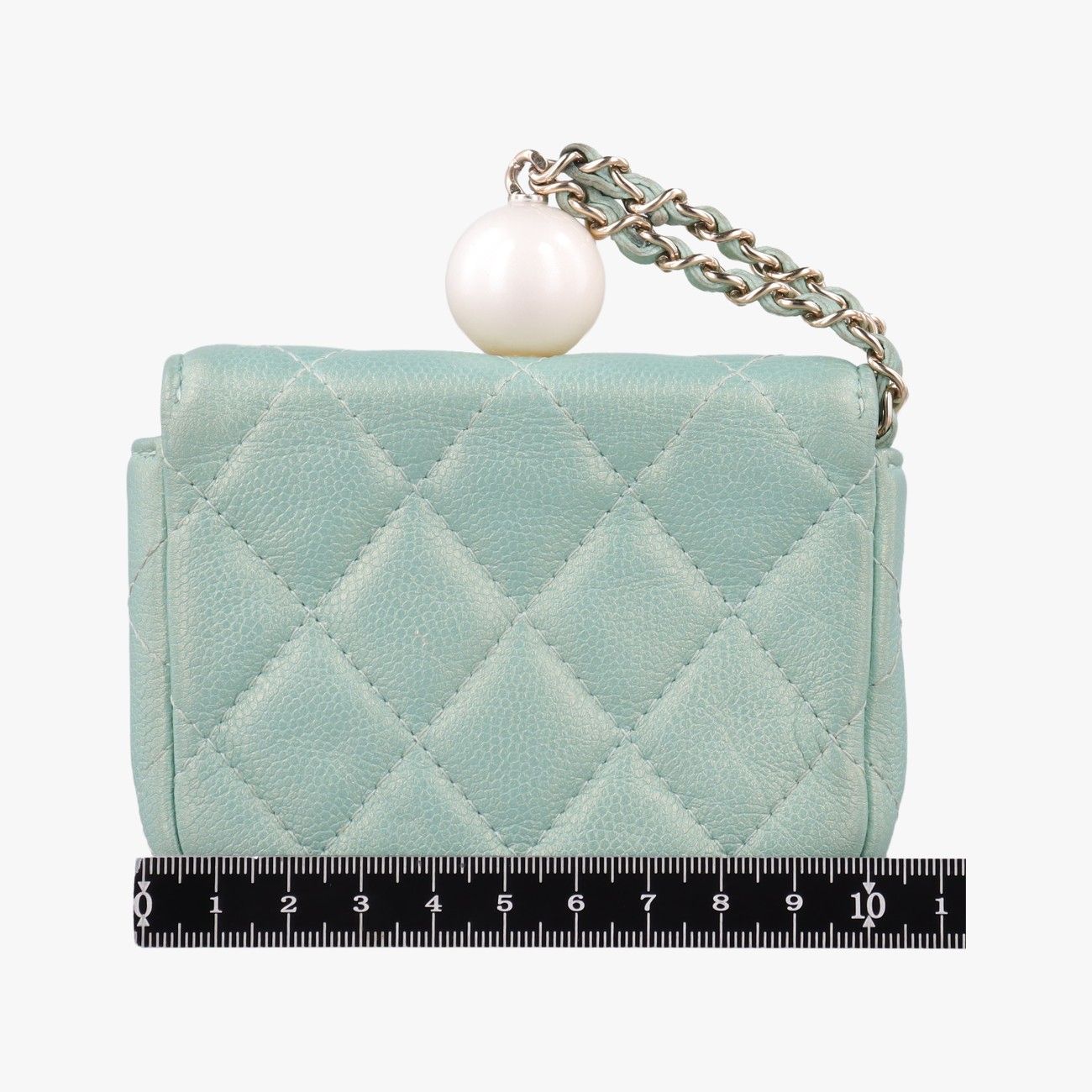 Chanel Mini Quilted Pearl Coin Purse Green Lambskin — view 2