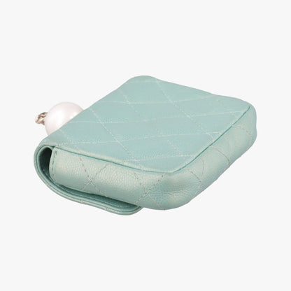 Chanel Mini Quilted Pearl Coin Purse Green Lambskin — view 7