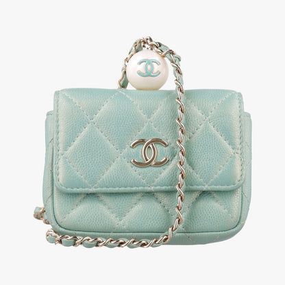 Chanel Mini Quilted Pearl Coin Purse Green Lambskin