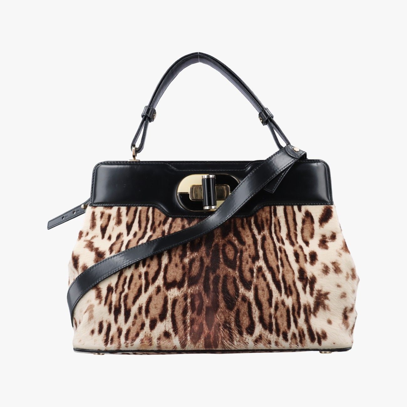 Bvlgari Leopard Motif Brown Leather Fur AX