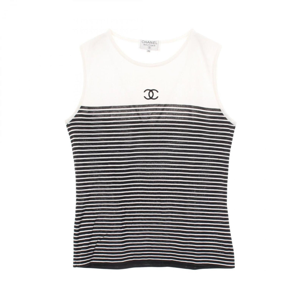 Chanel Tank Top CC Logo Border Cotton Sleeveless