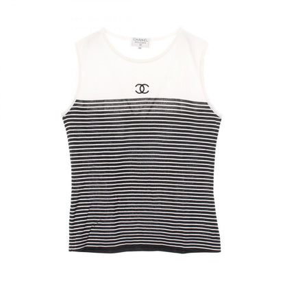 Chanel Tank Top CC Logo Border Cotton Sleeveless